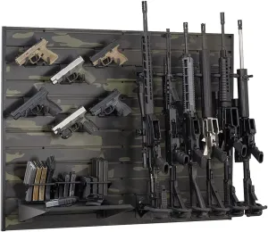 Hold Up Displays 12 Gun Rack for 6 Rifles and 6 Pistols Modern Tactical Black Cam Multi Use Slatwall Display System Modular Assembly- HD100-BC