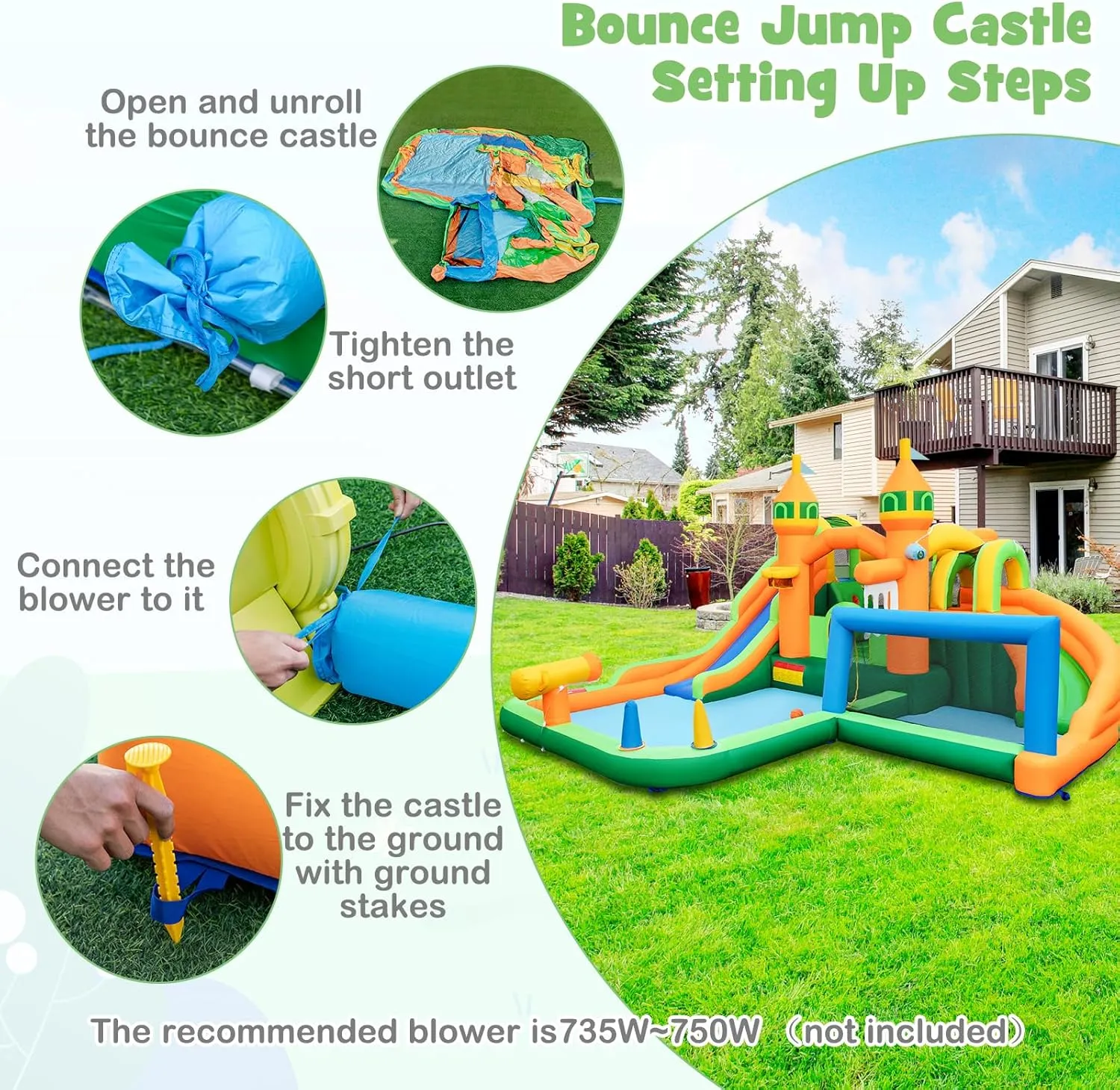 HONEY JOY Inflatable Water Slide, 9 in 1 Waterslide Bounce House Water Park w/Dual Slides, Splash Pool, Climb Wall, Soccer Gate, Water Slides Inflatables for Kids and Adults Backyard(Without Blower)