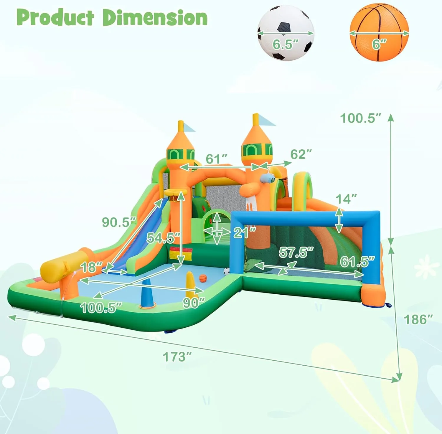 HONEY JOY Inflatable Water Slide, 9 in 1 Waterslide Bounce House Water Park w/Dual Slides, Splash Pool, Climb Wall, Soccer Gate, Water Slides Inflatables for Kids and Adults Backyard(Without Blower)