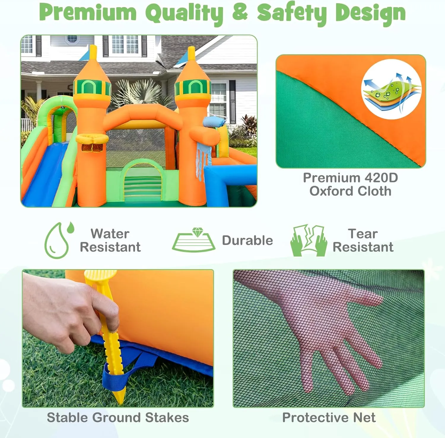 HONEY JOY Inflatable Water Slide, 9 in 1 Waterslide Bounce House Water Park w/Dual Slides, Splash Pool, Climb Wall, Soccer Gate, Water Slides Inflatables for Kids and Adults Backyard(Without Blower)