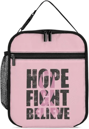 Hope Fight Believe - Breast Cancer Lunch Bag for Men Women Small Reusable Leakproof Insulated Lunch Box Adjustable Handbag