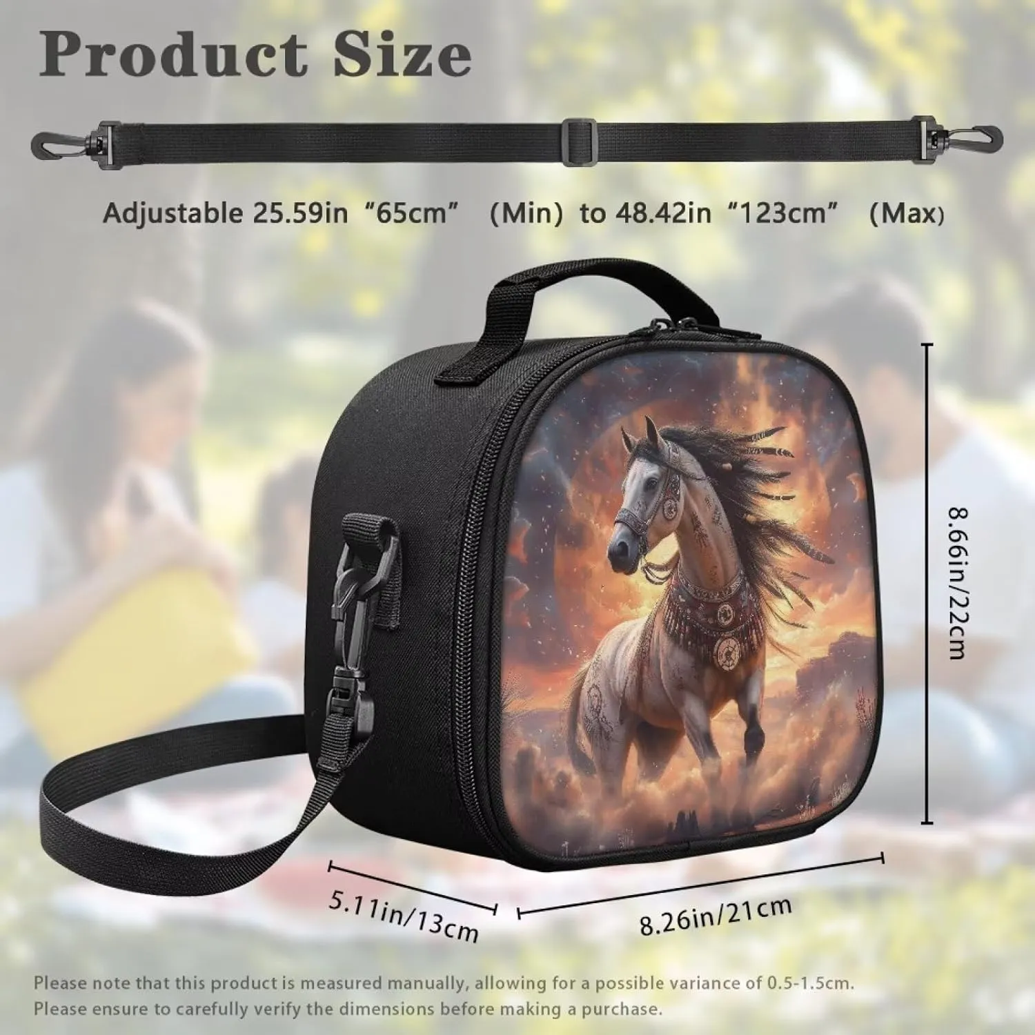 Horse Kids Lunch Box Insulated Soft Bag Mini Cooler Back to School Thermal Meal Tote Kit Food Containers with Detachable Handle & Adjustable Shoulder Strap Leakproof Lunch Bags