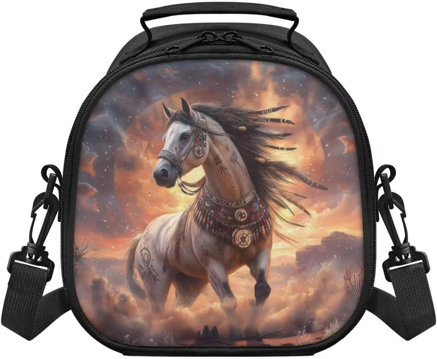 Horse Kids Lunch Box Insulated Soft Bag Mini Cooler Back to School Thermal Meal Tote Kit Food Containers with Detachable Handle & Adjustable Shoulder Strap Leakproof Lunch Bags