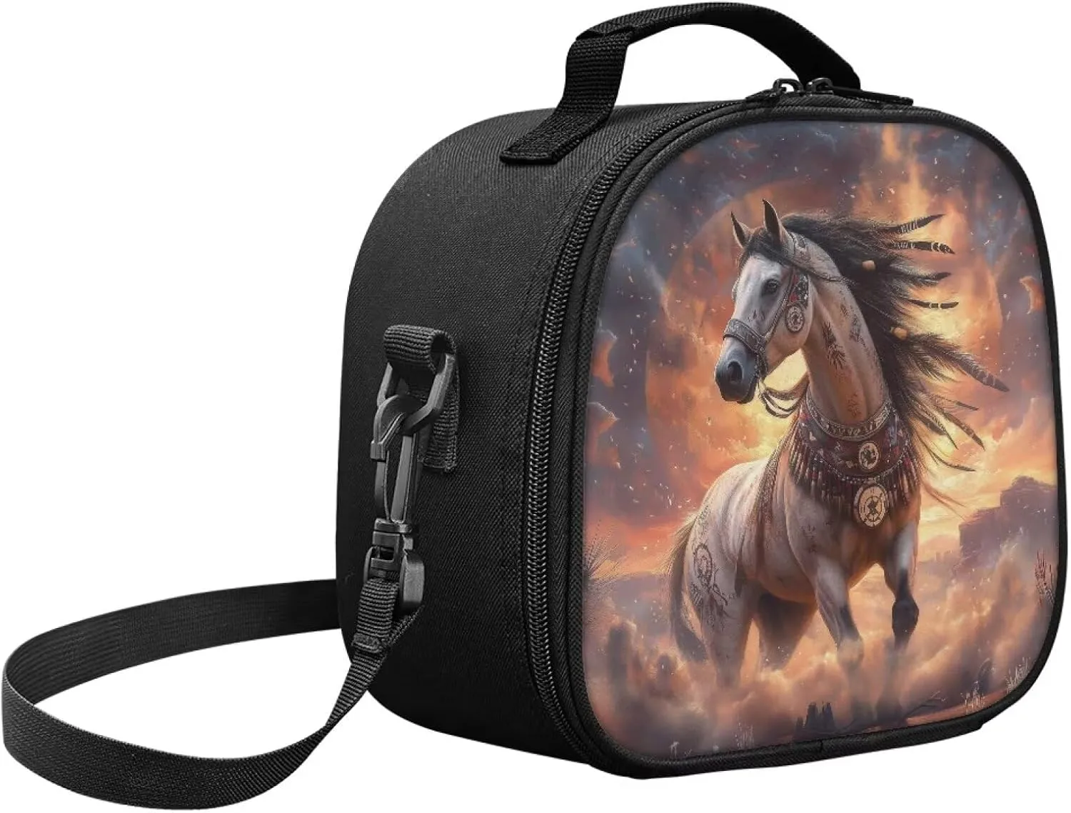 Horse Kids Lunch Box Insulated Soft Bag Mini Cooler Back to School Thermal Meal Tote Kit Food Containers with Detachable Handle & Adjustable Shoulder Strap Leakproof Lunch Bags