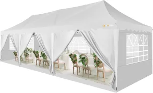 HOTEEL 10x30 Party Tent, Wheeled Bag & Curled Edge & 4 Weights Bags, UPF 50  Waterproof Windproof Wedding Tents for Parties Gazebo, White