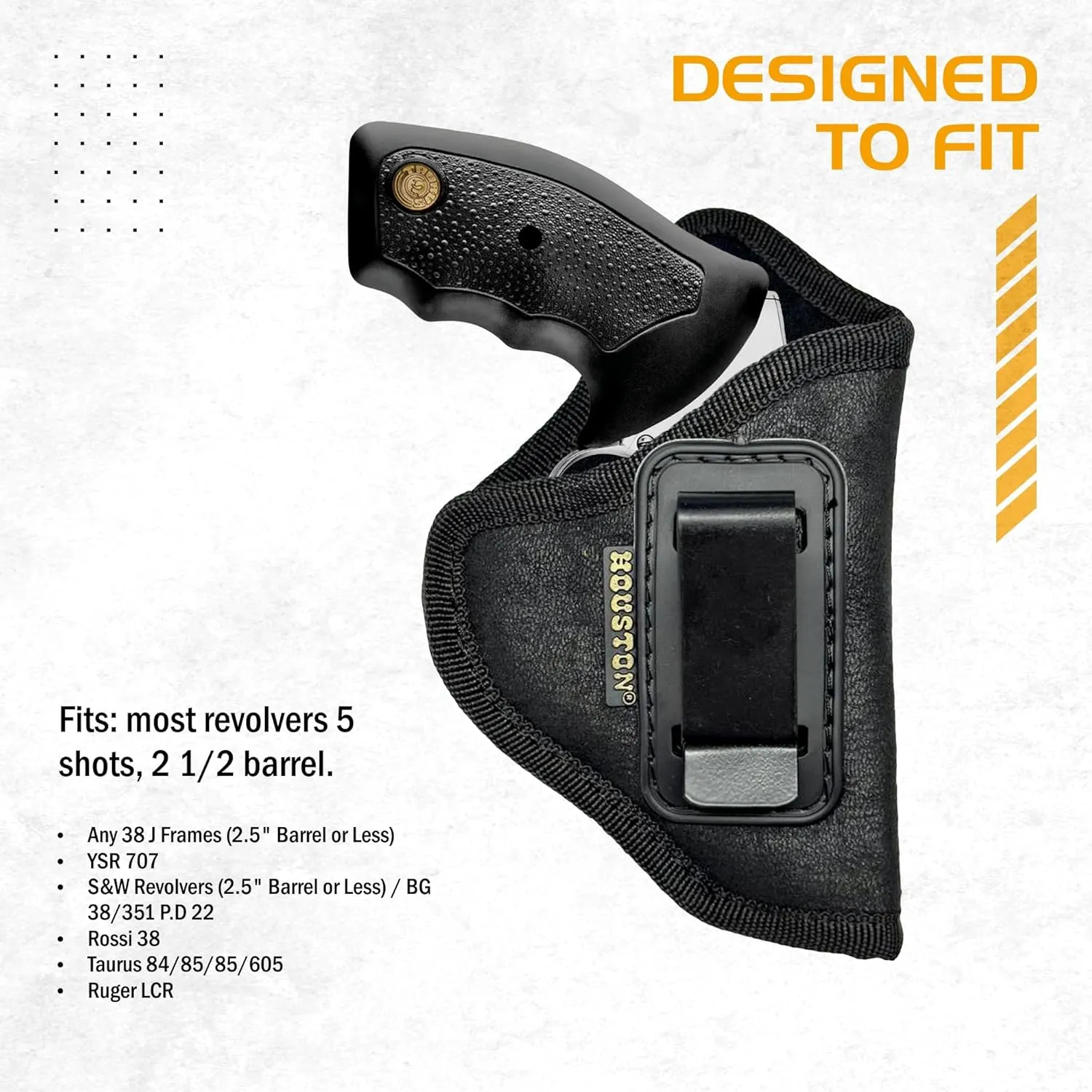 HOUSTON Gun Holsters - Nobuck ECO Leather Concealed Carry - .38, Smith & Wesson, Charter, Rossi, Taurus, Revolvers 5 Shots