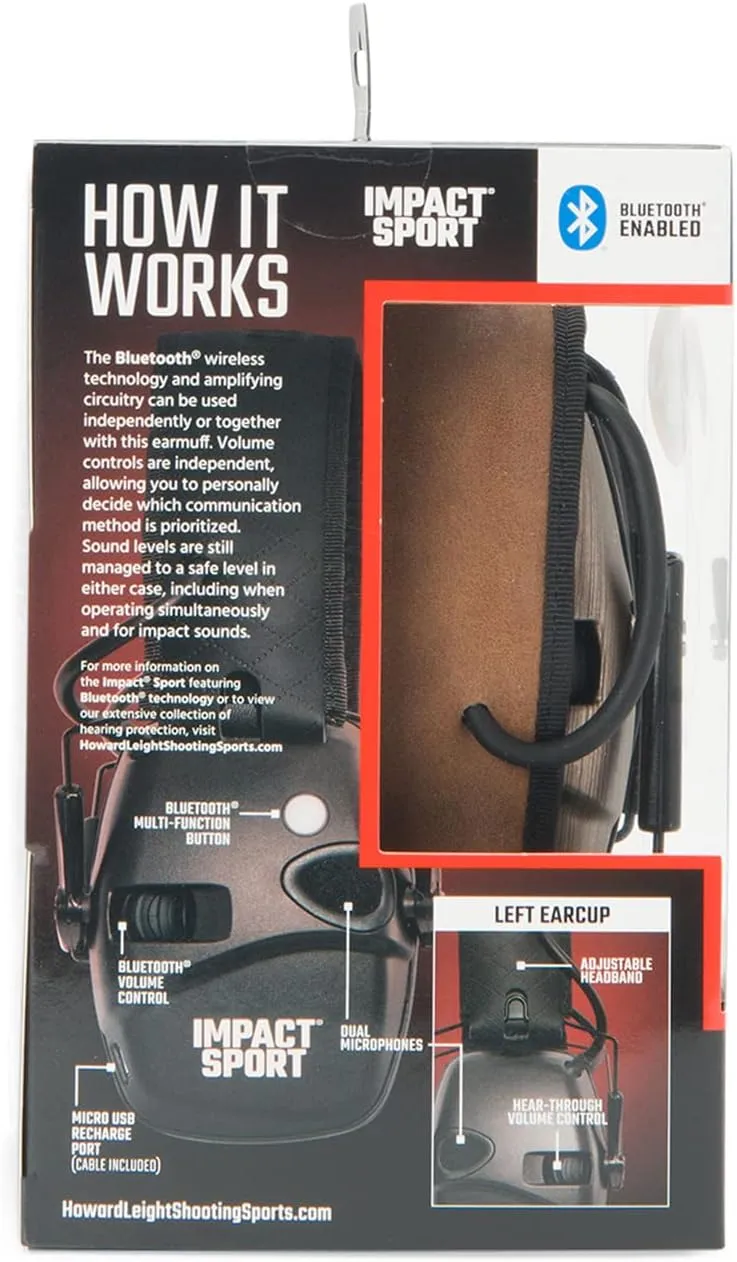 Howard Leight Impact Sport Bluetooth Shooting Earmuff, Black, 21dB Noise Attenuation, Unisex-Youth/Adults