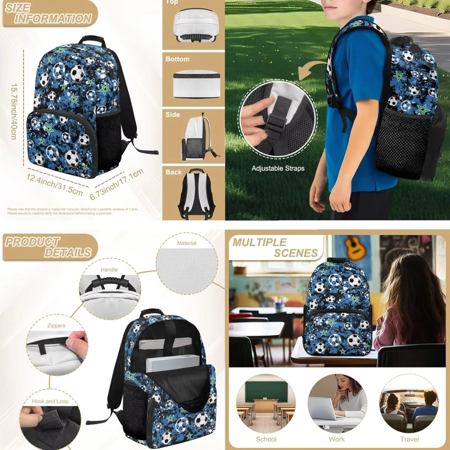 HUGS IDEA Camo Football Boys Backpack for School Kids 15 Inch Bookbag for Kindergarten Lightweight Backpack for Boys 4-6 Multifunctional School Bag with Lunchbox 4Pcs Book Bags Set