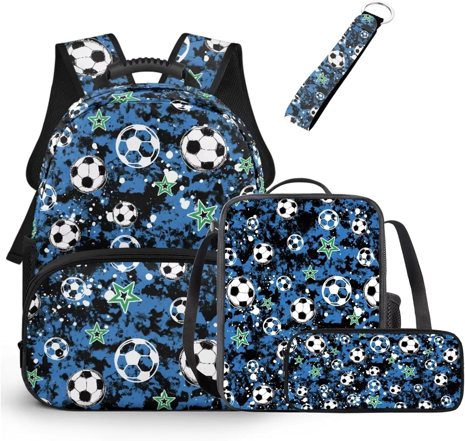 HUGS IDEA Camo Football Boys Backpack for School Kids 15 Inch Bookbag for Kindergarten Lightweight Backpack for Boys 4-6 Multifunctional School Bag with Lunchbox 4Pcs Book Bags Set