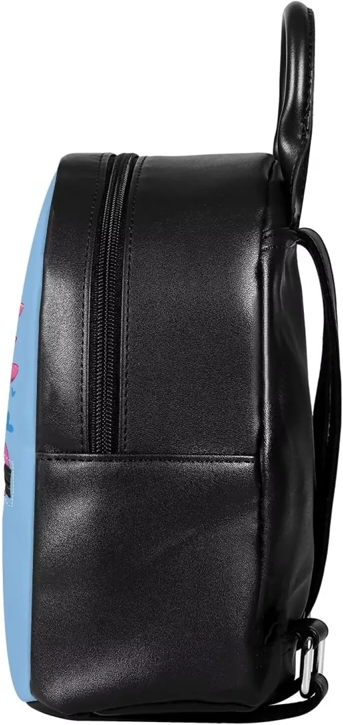 HUGS IDEA Cute Cartoon Axolotl Print Mini Backpack Purse for Women Teen Girls Cute Small Backpacks PU Leather Shoulder Bags
