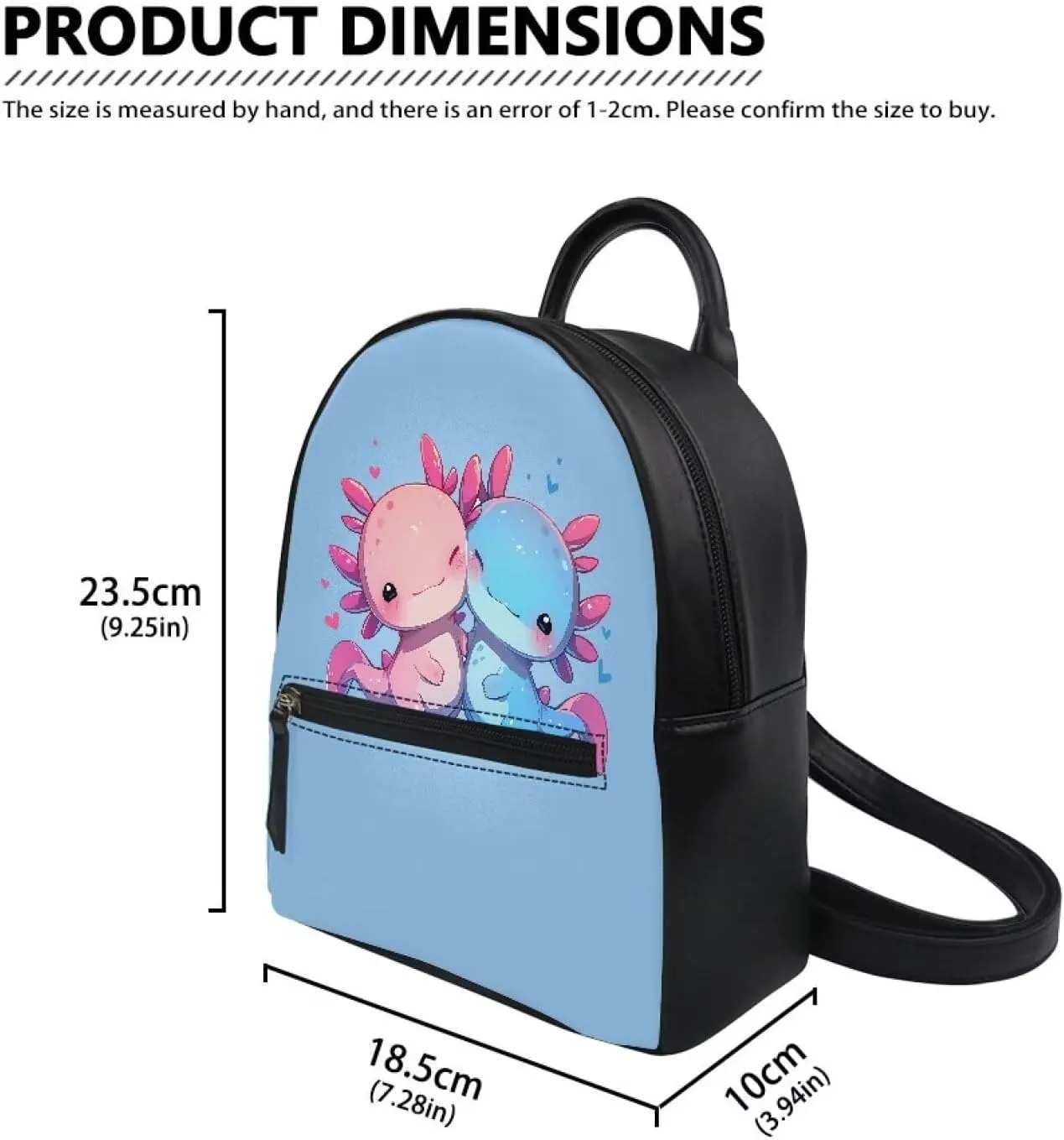 HUGS IDEA Cute Cartoon Axolotl Print Mini Backpack Purse for Women Teen Girls Cute Small Backpacks PU Leather Shoulder Bags