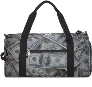Hundred Dollar Bills Money Pattern Gym Duffle Bag Waterproof Travel Bag Small for Sports and Weekend Getaway