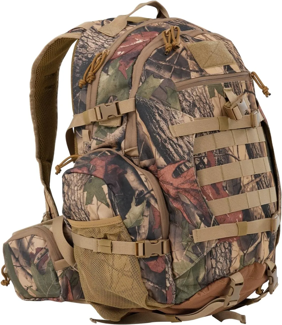 Hunting Backpack for Men, 900D Waterproof Camo Hunting Pack, 35L Large Molle Hunting Day Pack with Rifle Bow Gun Holder, Rain Cover