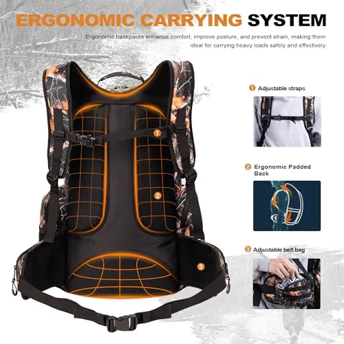 Hunting Backpack for Men,Waterproof Camo Backpacks for Hunt w/ Rain Cover