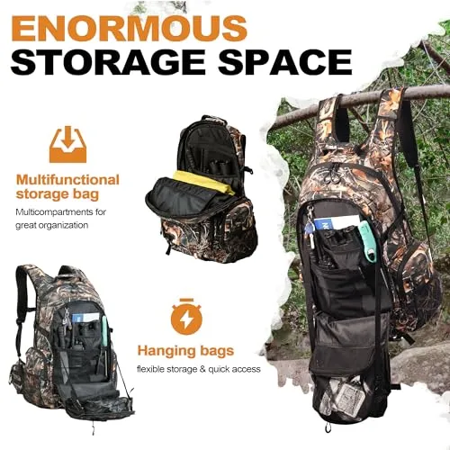 Hunting Backpack for Men,Waterproof Camo Backpacks for Hunt w/ Rain Cover