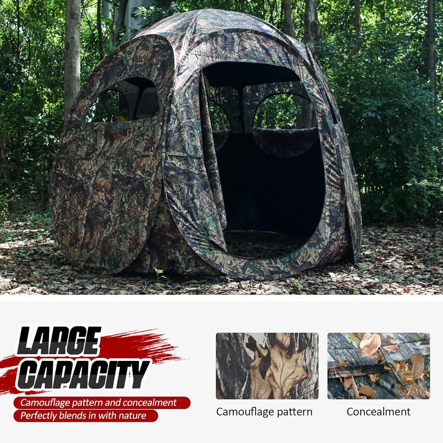 Hunting Blind 1-3 Person See Through Quick Set Pop up Ground Blinds for Deer Turkey Duck Hunting, Bow Hunting Adjust Windows with Silent Zipper