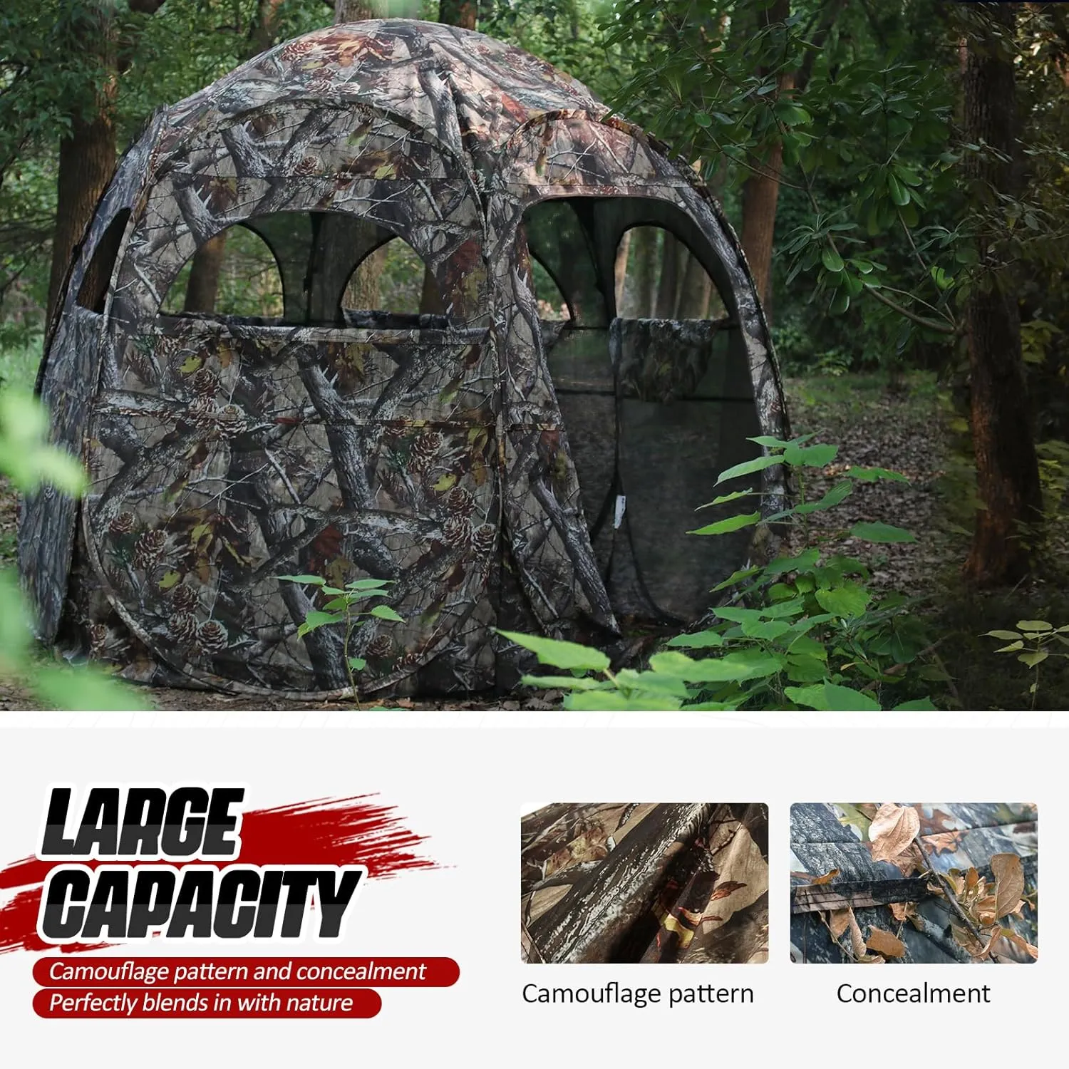 Hunting Blind 1-3 Person See Through Quick Set Pop up Ground Blinds for Deer Turkey Duck Hunting, Bow Hunting Adjust Windows with Silent Zipper