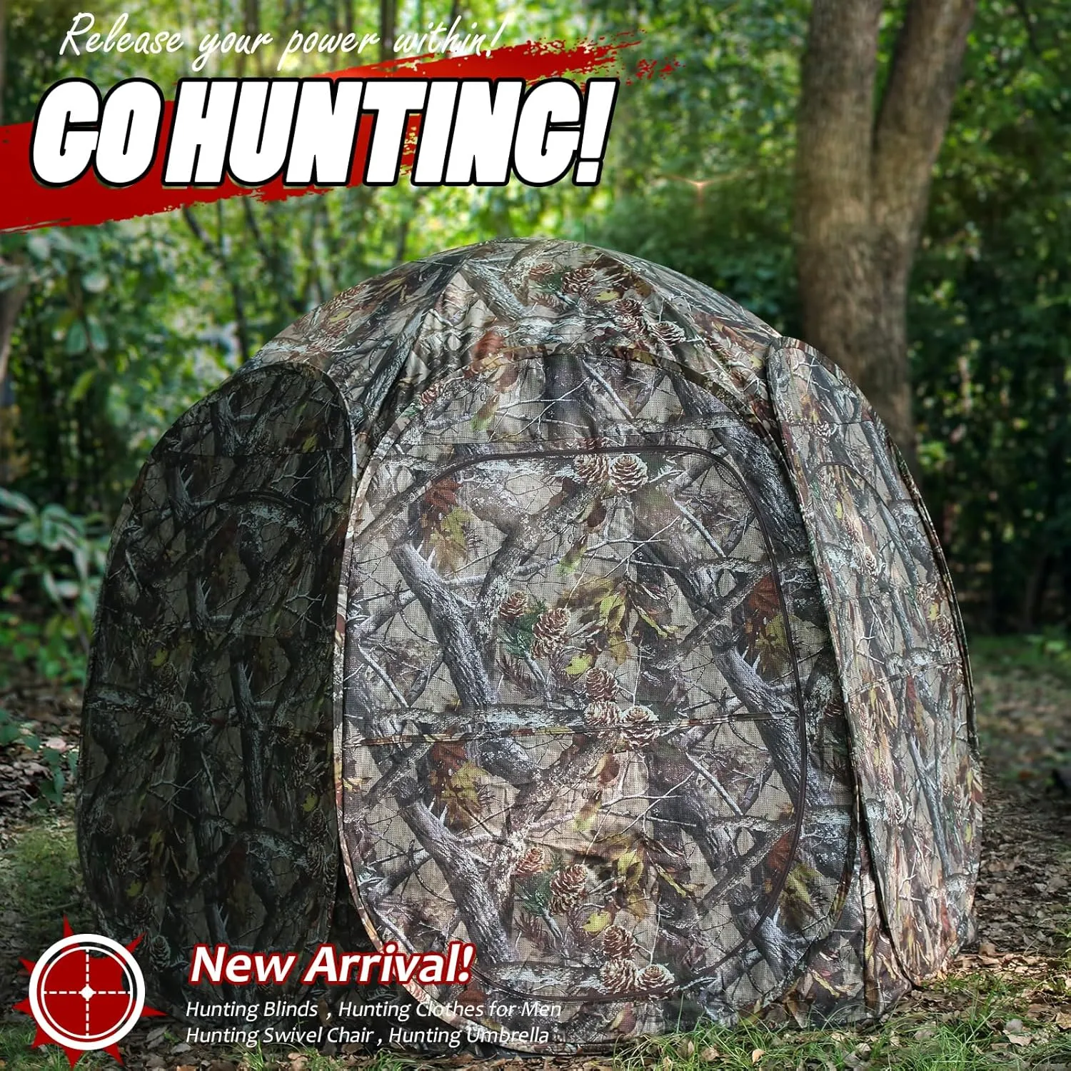 Hunting Blind 1-3 Person See Through Quick Set Pop up Ground Blinds for Deer Turkey Duck Hunting, Bow Hunting Adjust Windows with Silent Zipper