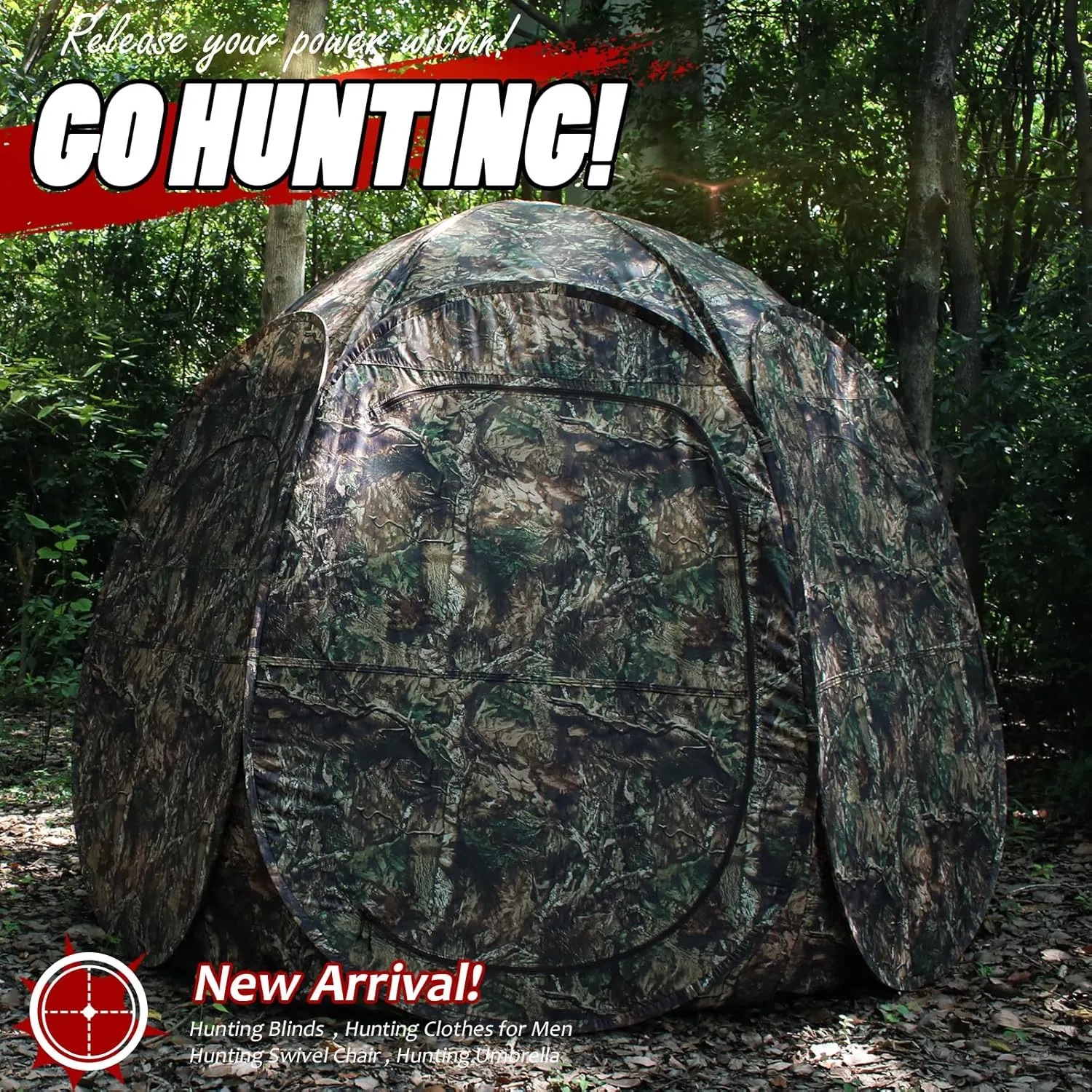 Hunting Blind 1-3 Person See Through Quick Set Pop up Ground Blinds for Deer Turkey Duck Hunting, Bow Hunting Adjust Windows with Silent Zipper