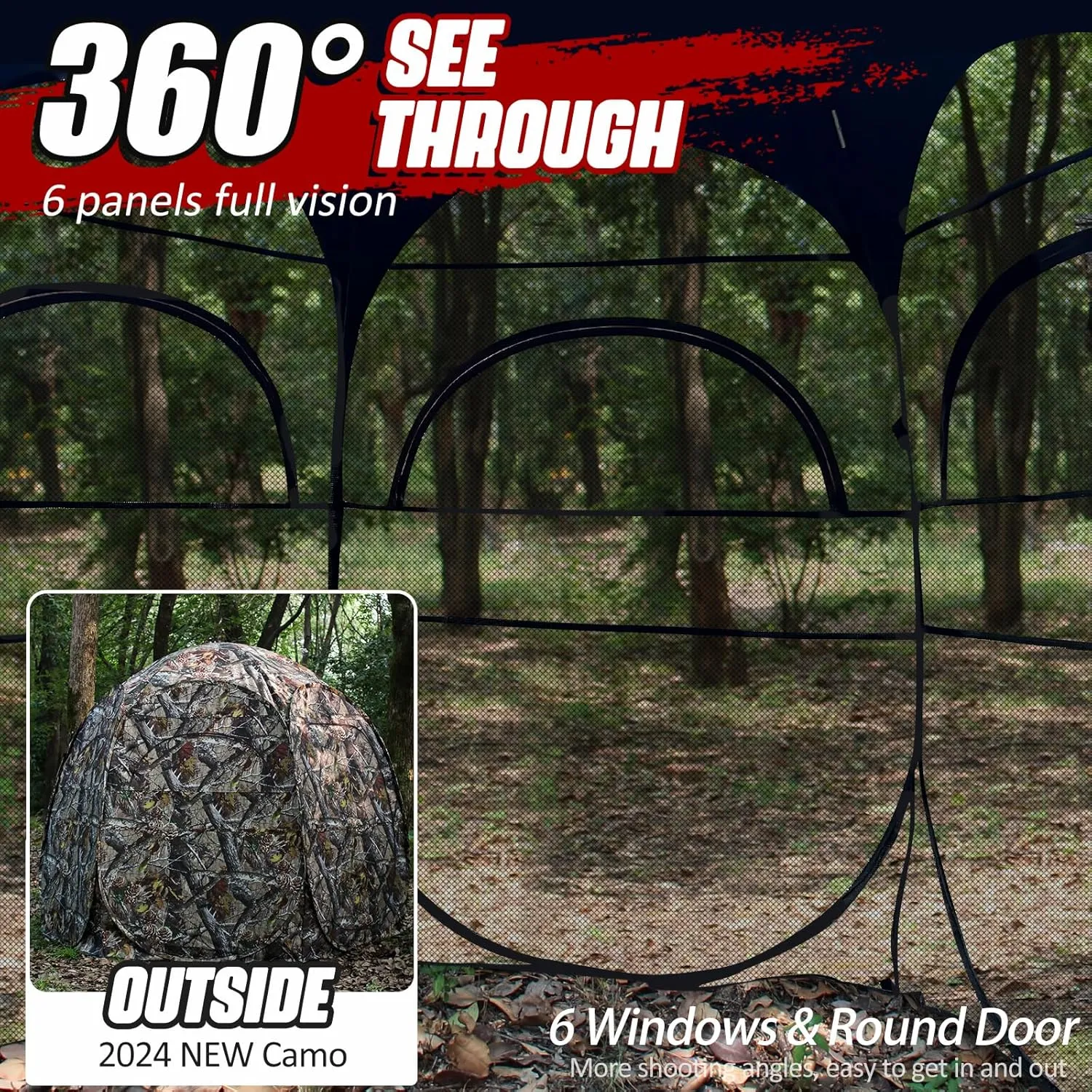 Hunting Blind 1-3 Person See Through Quick Set Pop up Ground Blinds for Deer Turkey Duck Hunting, Bow Hunting Adjust Windows with Silent Zipper