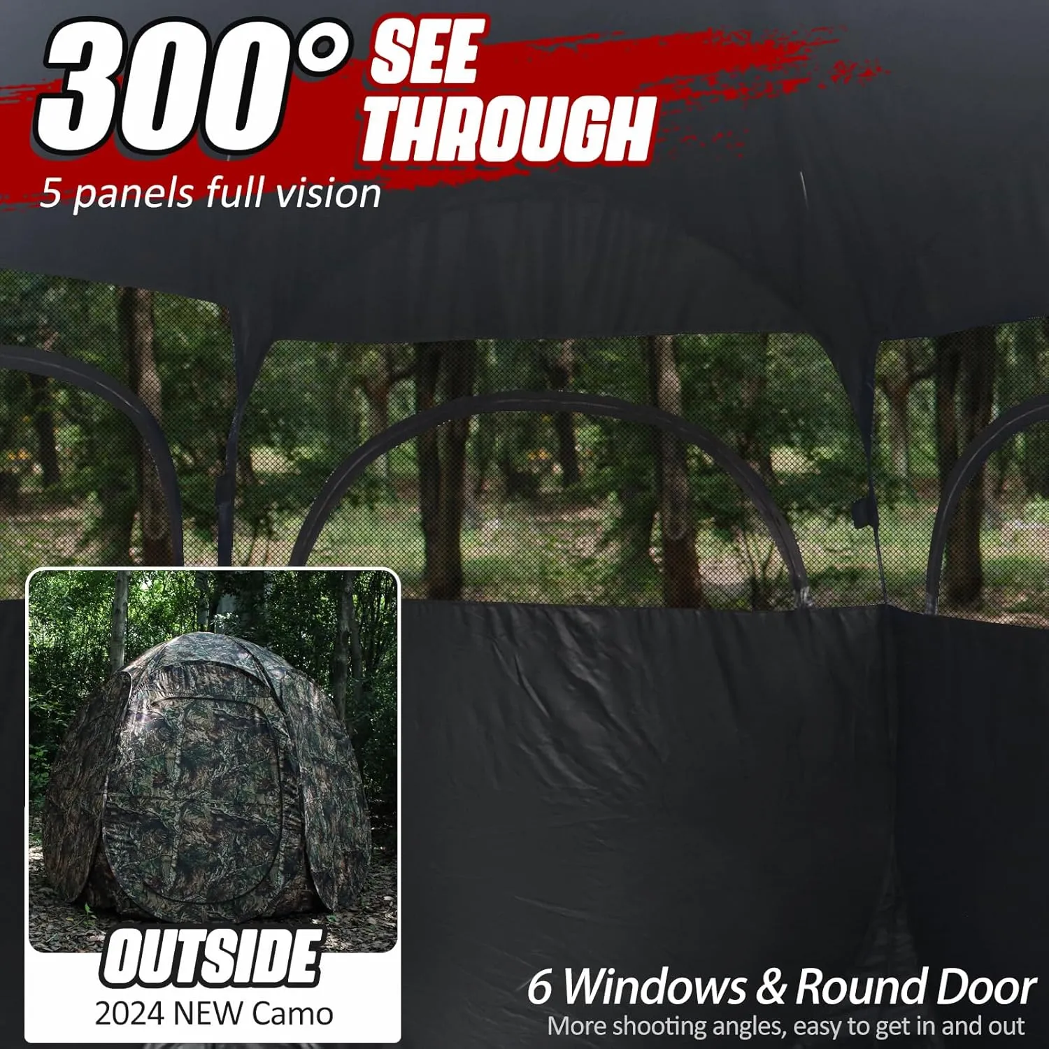 Hunting Blind 1-3 Person See Through Quick Set Pop up Ground Blinds for Deer Turkey Duck Hunting, Bow Hunting Adjust Windows with Silent Zipper