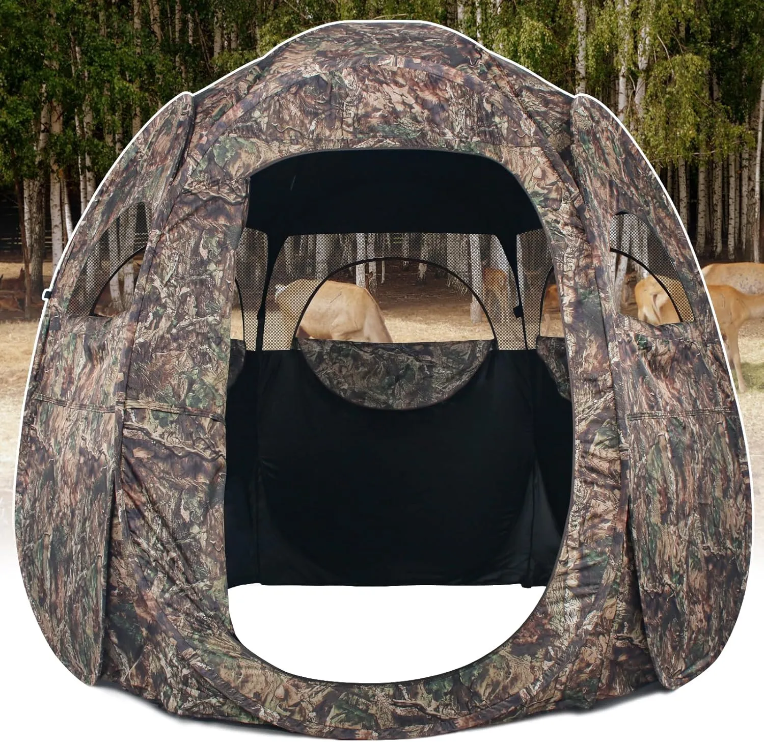 Hunting Blind 1-3 Person See Through Quick Set Pop up Ground Blinds for Deer Turkey Duck Hunting, Bow Hunting Adjust Windows with Silent Zipper