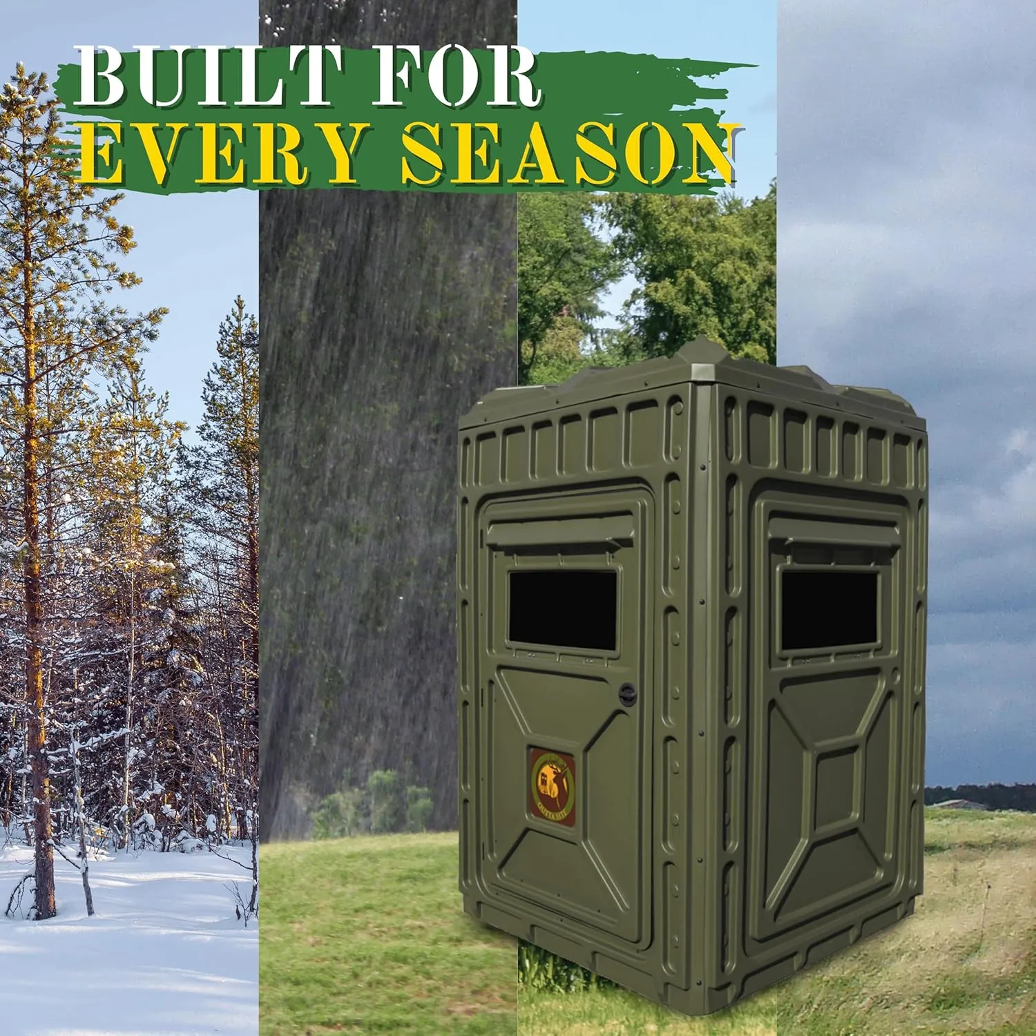 Hunting Blind – 4 & 5 Sided High Density Plastic Hunting Blind – 1-2 & 2-3 Person Hard-Sided Ground Blind for Deer, Turkey Hunting – 360 Views – Arctic Snow Camo, Habitat Olive, Thicket Oak