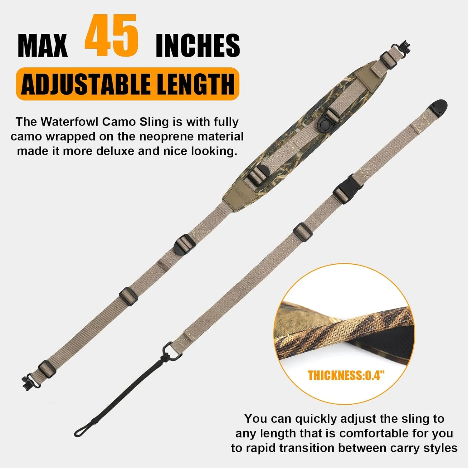 HUNTPAL Crossbody Style Hands-Free Gun Sling for Rifle Shotgun Crossbow, Comfortable Neoprene Padded Hunting Sling with Swivels, Universal Convenience Quick Adjustable Shoulder Strap