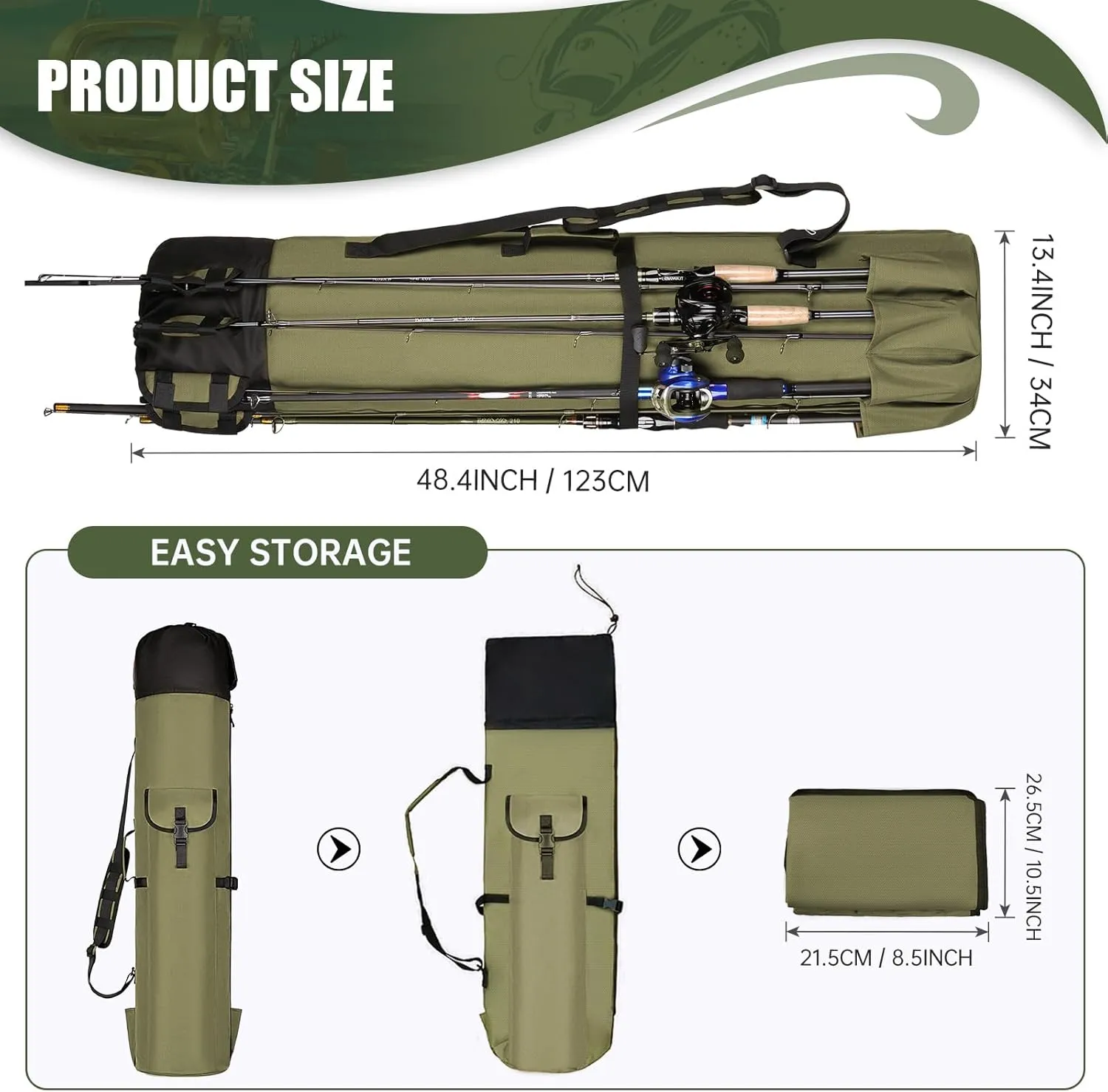 HUNTVP Fishing Rod Reel Case Bag Organizer Travel Carry Case Carrier Holder Pole Tools Storage Bags