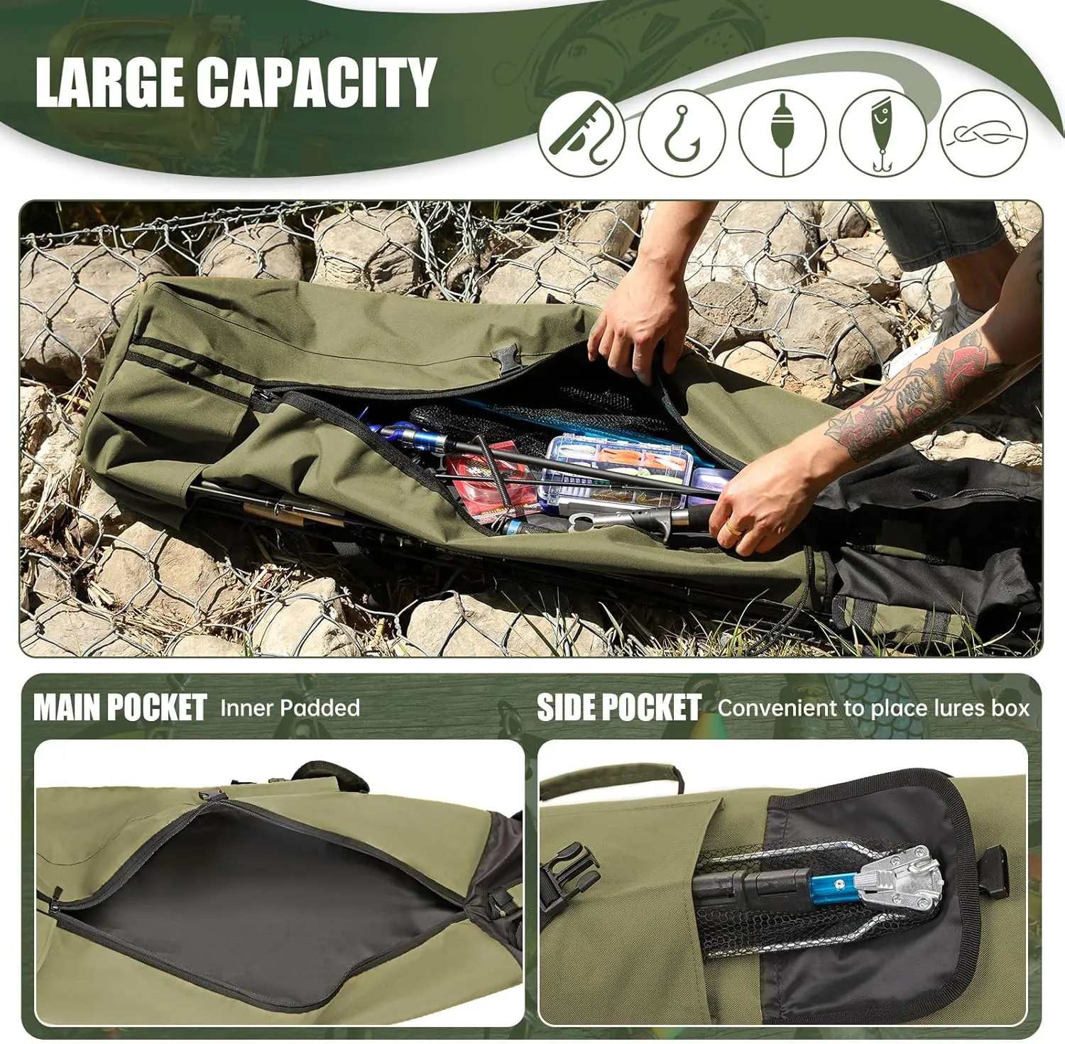 HUNTVP Fishing Rod Reel Case Bag Organizer Travel Carry Case Carrier Holder Pole Tools Storage Bags