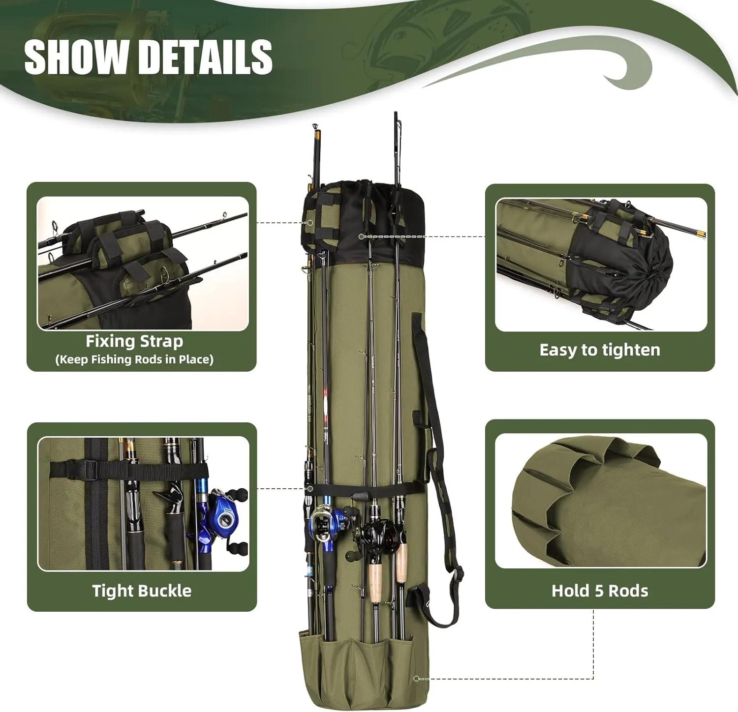 HUNTVP Fishing Rod Reel Case Bag Organizer Travel Carry Case Carrier Holder Pole Tools Storage Bags