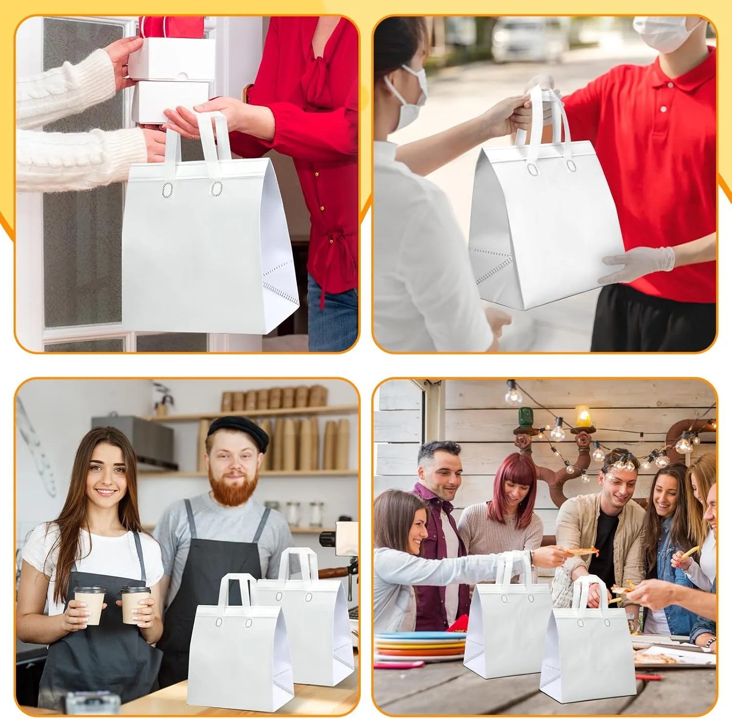 Hushee 200 Pcs Insulated Take out Bags Bulk Thermal Insulation Take Away Bags Disposable Cooler Bags 10.24x11.02x6.69 Inch for Grocery Lunch Hot Cold Frozen Food Delivery Shipping(White)