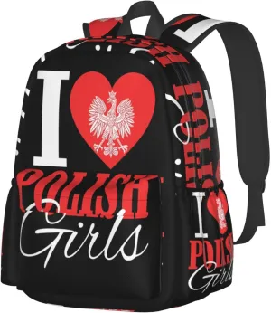 I Love Polish Womens Laptop Backpack Work Travel Backpacks Business Rucksack Casual Outdoor Daypack with Adjustable Strap Bags for Sports Office Gym Hiking