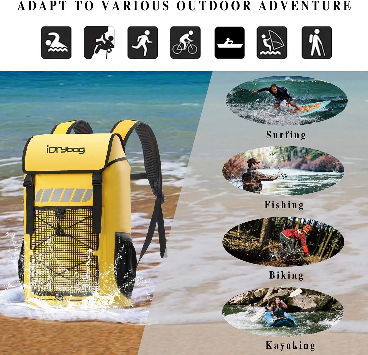 IDRYBAG Waterproof Backpack for Men 25L/45L, Dry Bags Kayak, Dry Backpack Camping Hiking