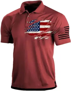 Independence Day Short Sleeve Polo Shirts for Men Graphic Stretch Casual American Patriotic Raglan Golf Polos for Men