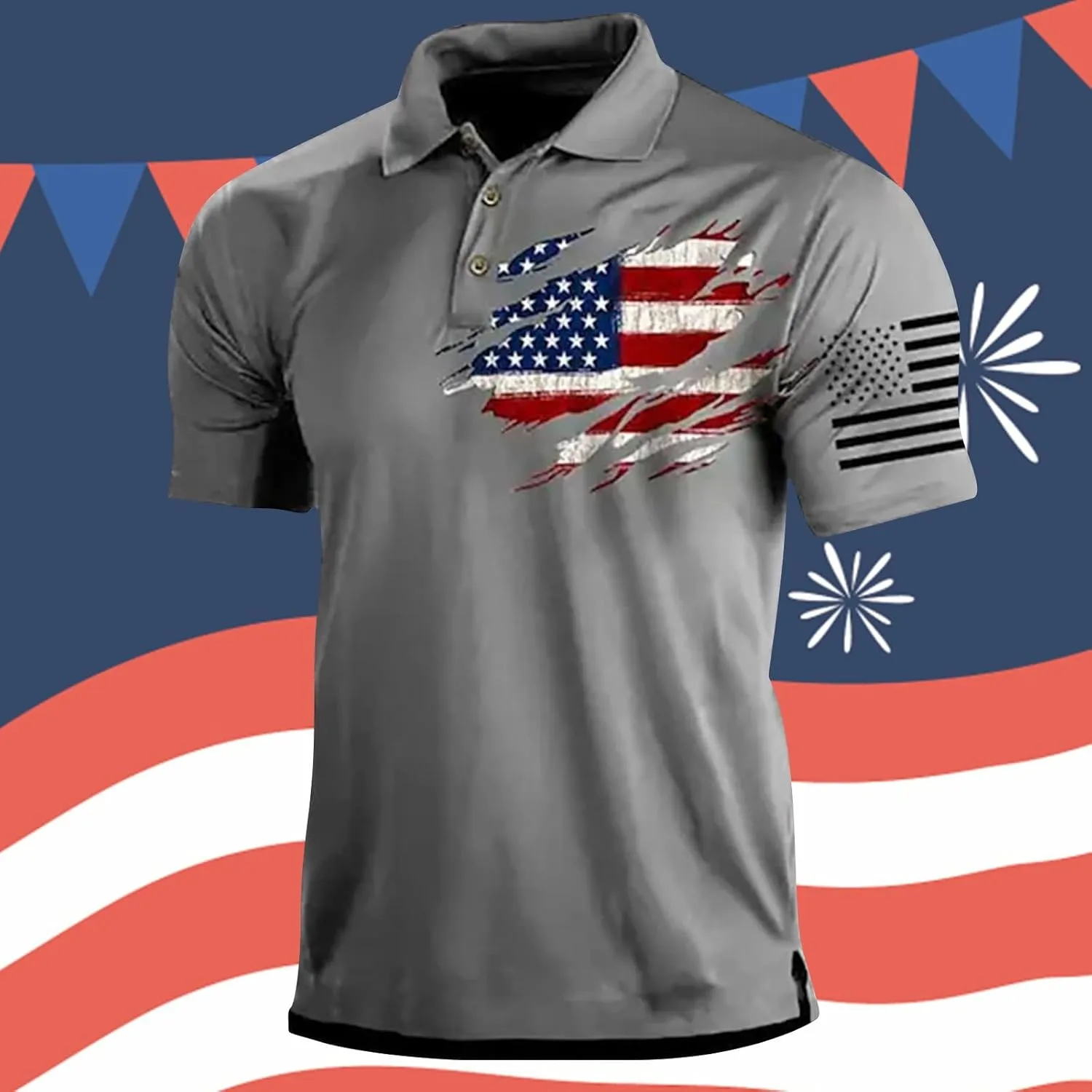 Independence Day Short Sleeve Polo Shirts for Men Graphic Stretch Casual American Patriotic Raglan Golf Polos for Men