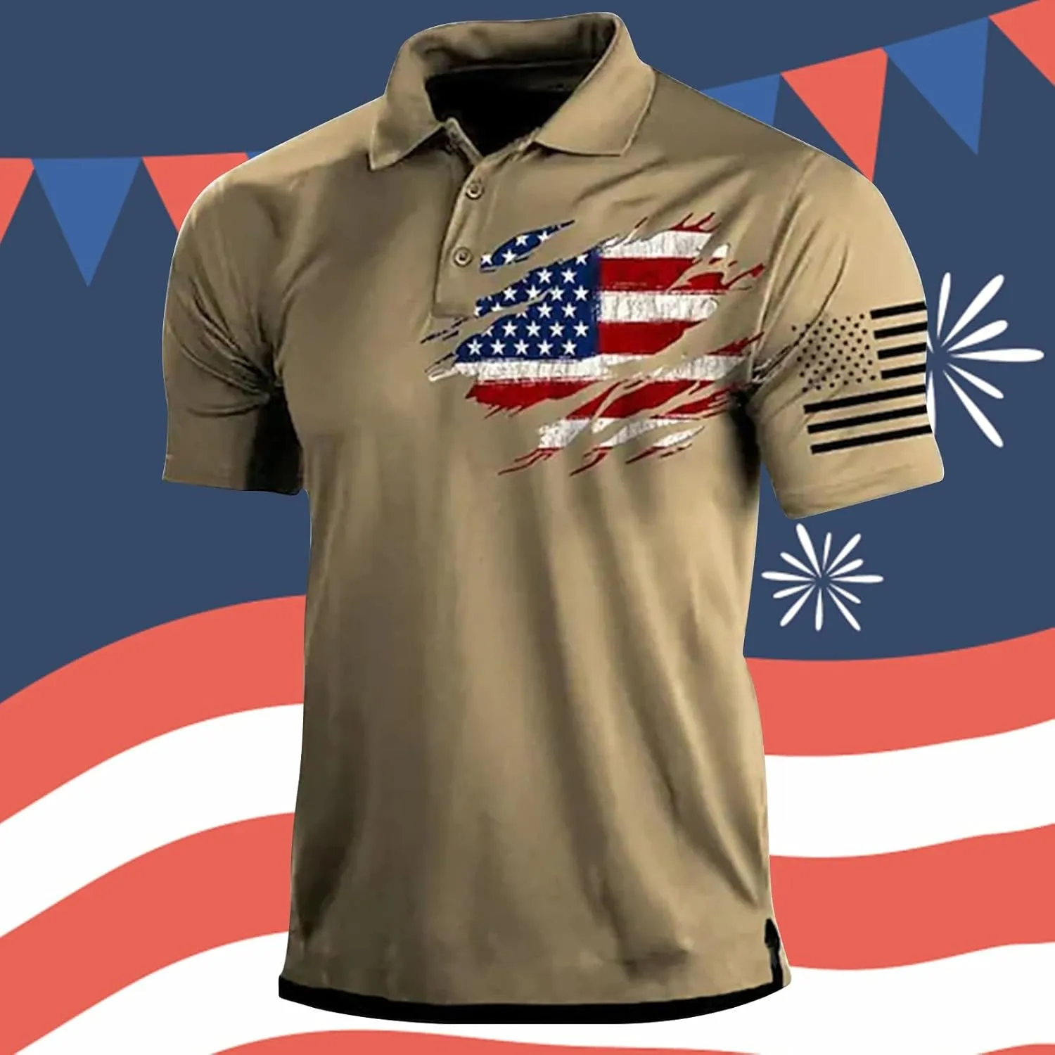 Independence Day Short Sleeve Polo Shirts for Men Graphic Stretch Casual American Patriotic Raglan Golf Polos for Men