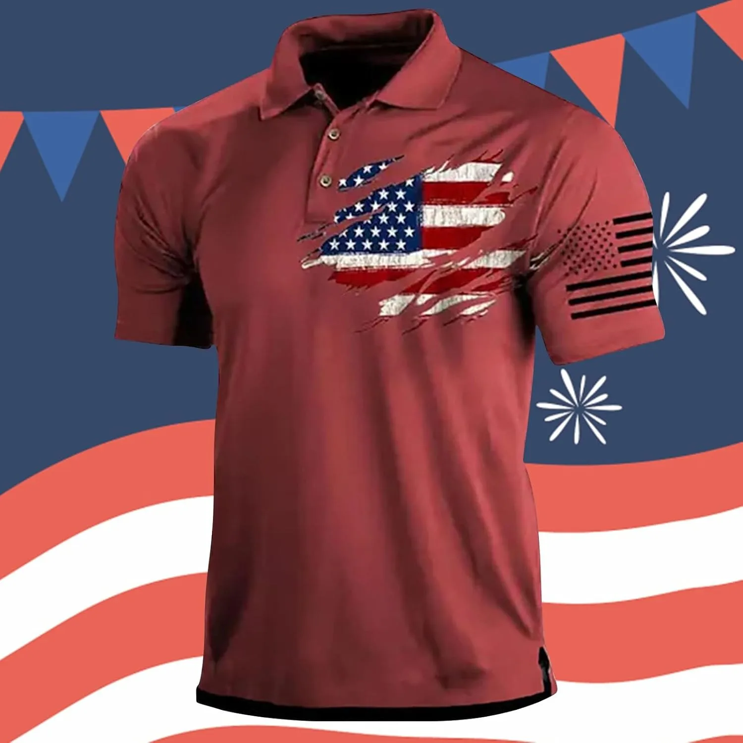Independence Day Short Sleeve Polo Shirts for Men Graphic Stretch Casual American Patriotic Raglan Golf Polos for Men