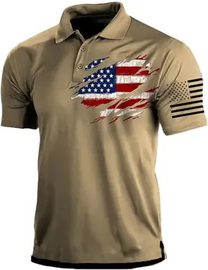 Independence Day Short Sleeve Polo Shirts for Men Graphic Stretch Casual American Patriotic Raglan Golf Polos for Men
