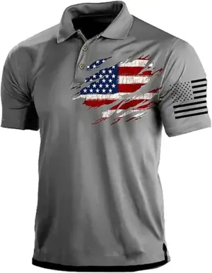 Independence Day Short Sleeve Polo Shirts for Men Graphic Stretch Casual American Patriotic Raglan Golf Polos for Men