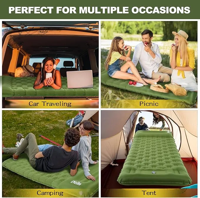 iNeibo Camping Sleeping Pad, Ultralight Inflating Camping Mattress with Pillow & Foot Pump, Ultra-Thick Enhanced Support, Sleeping Pad for Camping, Hiking Backpacking Tent Car Traveling