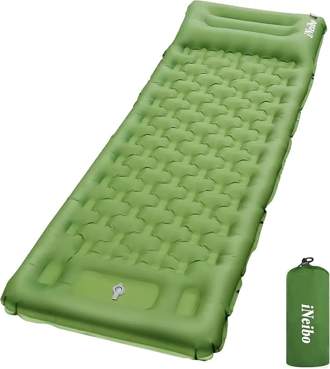 iNeibo Camping Sleeping Pad, Ultralight Inflating Camping Mattress with Pillow & Foot Pump, Ultra-Thick Enhanced Support, Sleeping Pad for Camping, Hiking Backpacking Tent Car Traveling