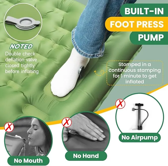 iNeibo Camping Sleeping Pad, Ultralight Inflating Camping Mattress with Pillow & Foot Pump, Ultra-Thick Enhanced Support, Sleeping Pad for Camping, Hiking Backpacking Tent Car Traveling