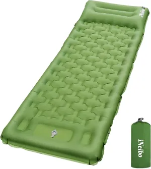 iNeibo Camping Sleeping Pad, Ultralight Inflating Camping Mattress with Pillow & Foot Pump, Ultra-Thick Enhanced Support, Sleeping Pad for Camping, Hiking Backpacking Tent Car Traveling