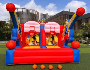 Inflatable Basketball Hoop Shot Inflatable Basketball Game with 2 Hoops 4 Balls, Air Blower, for Parties, Events, and Outdoor Gatherings