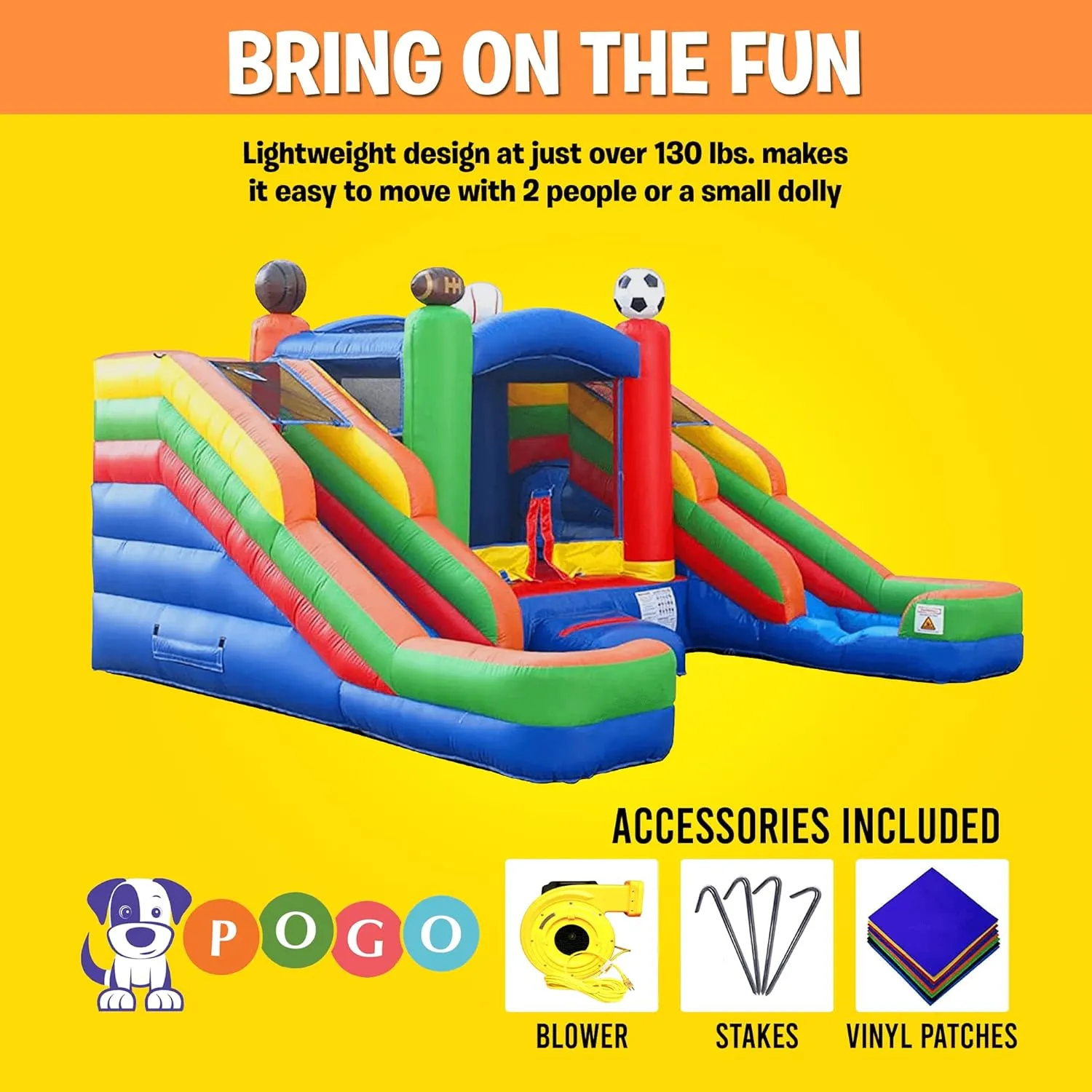 Inflatable Bounce House and Double Slide Combo Unit 16.5 x 15 x 11 Foot- Crossover Sports Combo Bouncer, Kids Outdoor Toys, Jumpers for Kids - Bounce House with Blower, Stakes, and Storage Bag