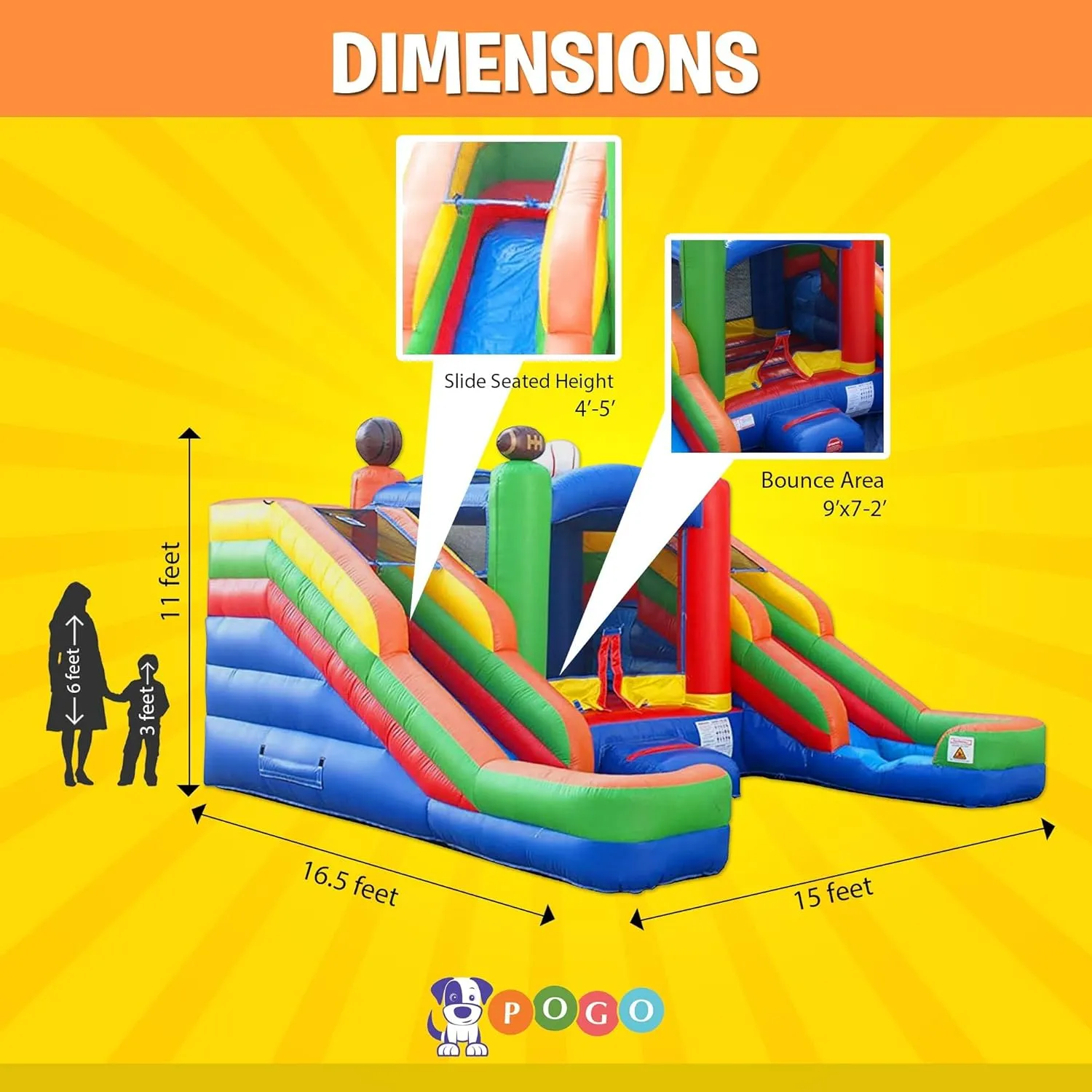 Inflatable Bounce House and Double Slide Combo Unit 16.5 x 15 x 11 Foot- Crossover Sports Combo Bouncer, Kids Outdoor Toys, Jumpers for Kids - Bounce House with Blower, Stakes, and Storage Bag