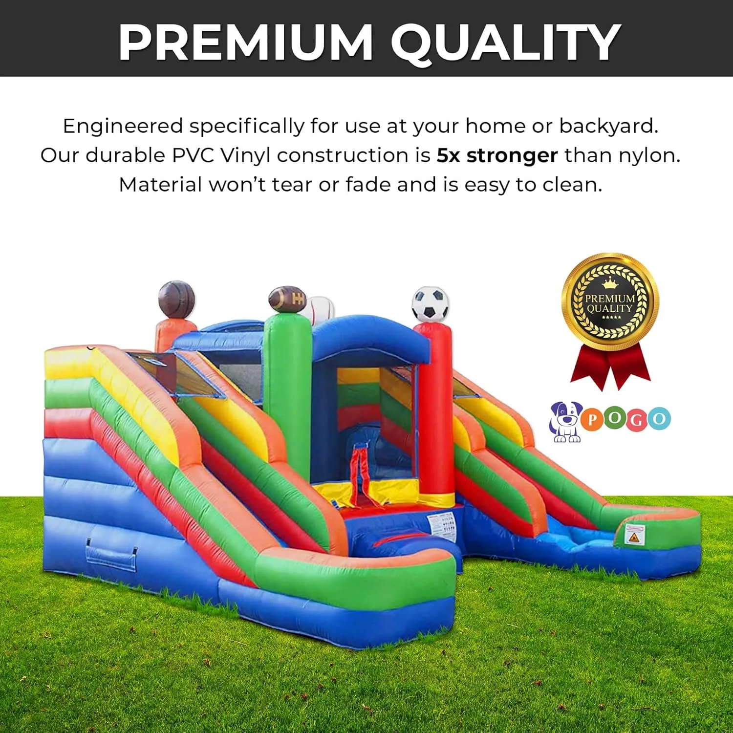 Inflatable Bounce House and Double Slide Combo Unit 16.5 x 15 x 11 Foot- Crossover Sports Combo Bouncer, Kids Outdoor Toys, Jumpers for Kids - Bounce House with Blower, Stakes, and Storage Bag
