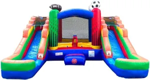 Inflatable Bounce House and Double Slide Combo Unit 16.5 x 15 x 11 Foot- Crossover Sports Combo Bouncer, Kids Outdoor Toys, Jumpers for Kids - Bounce House with Blower, Stakes, and Storage Bag