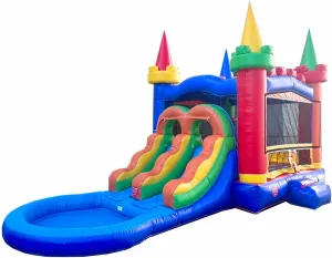 Inflatable Bounce House with Slide for Kids - Backyard Modular Rainbow Castle Combo Bouncer with Water Pool, Outdoor Toys, Jumpers for Kids - Bounce House with Blower & Stakes - 12' x 12' Area